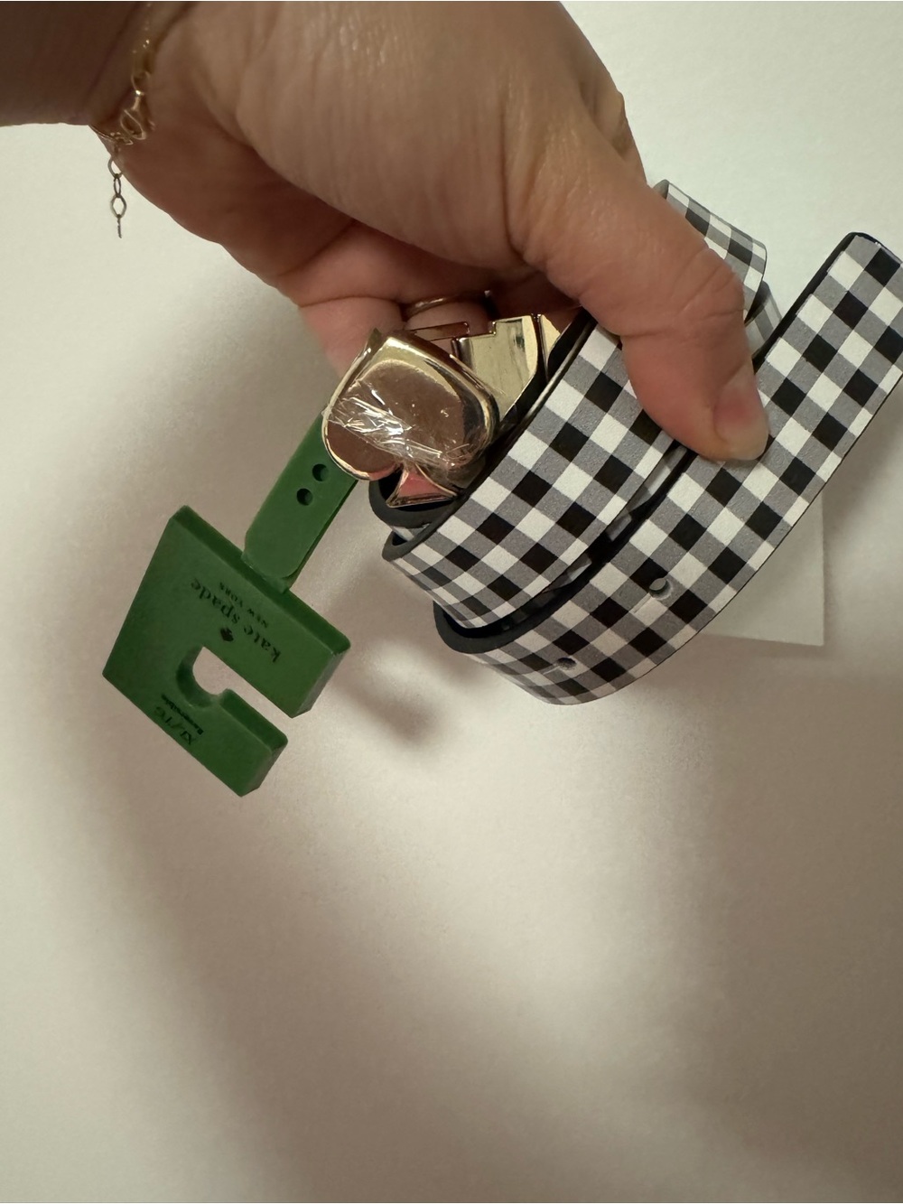 NWT KATE SPADE Gingham Check Belt with Gold Heart Buckle
